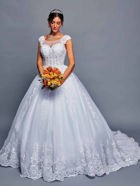 DeKlaire 479 Princess A-Line Wedding Ball Gown with Cap Sleeves