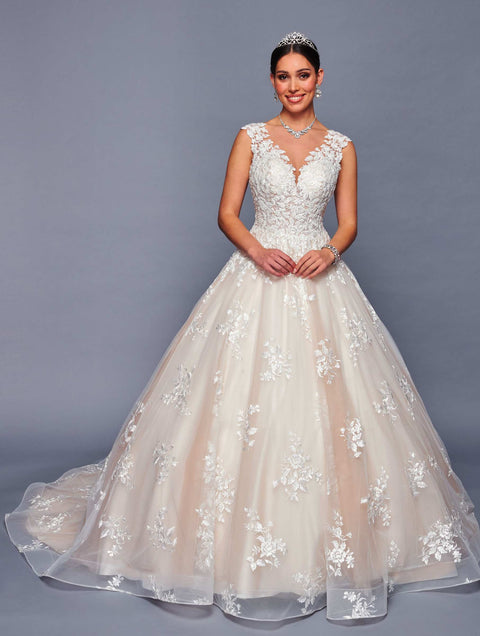 DeKlaire 480 A-Line Wedding Ball Gown with Illusion V-Neck & Cap Sleeves