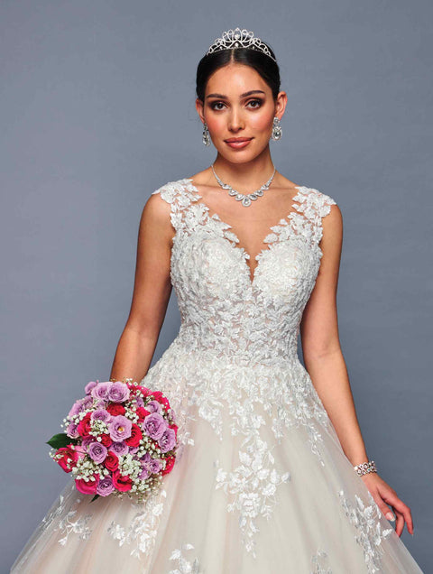 DeKlaire 480 A-Line Wedding Ball Gown with Illusion V-Neck & Cap Sleeves
