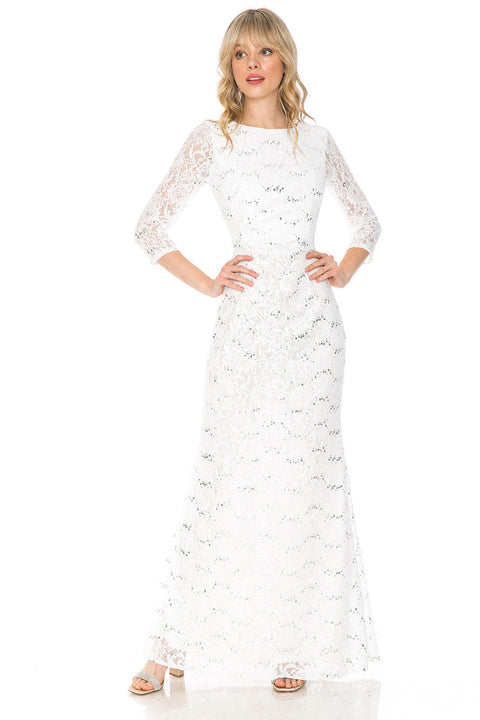 Long Lace Sequin Wedding Dress Lenovia 5239