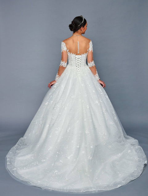 DeKlaire 481 Illusion Boat Neck Wedding Ball Gown with Sheer Long Sleeves