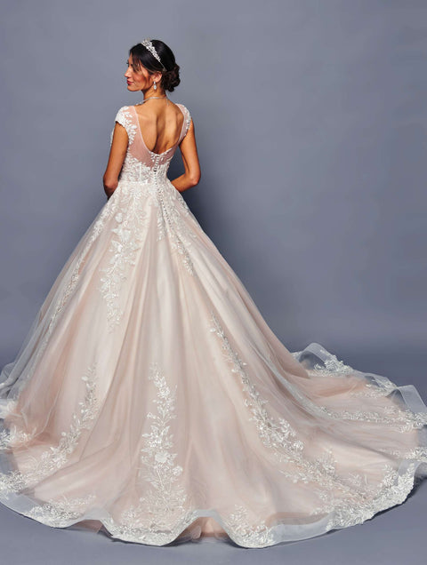 DeKlaire 484 Floor-Length A-Line Ball Gown Wedding Dress with Cap Sleeves