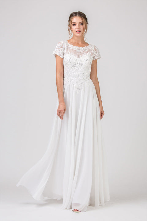 Eureka 4909 lace chiffon short sleeve a-line gown — offwhite 16