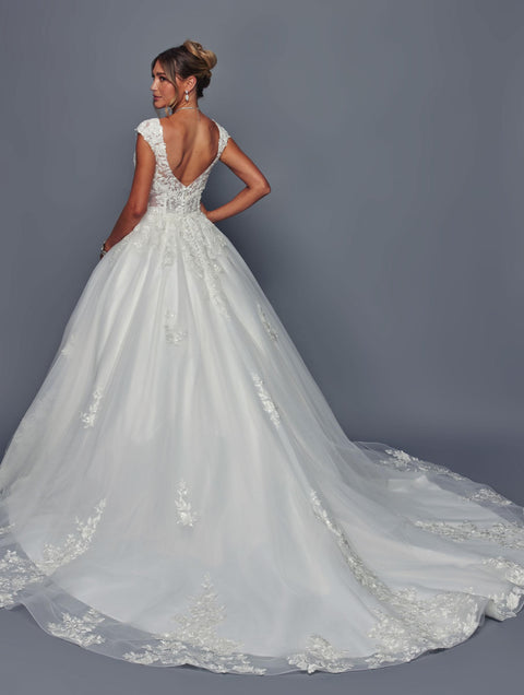 DeKlaire 490 A-Line Wedding Dress with Cap Sleeves and Chapel Train