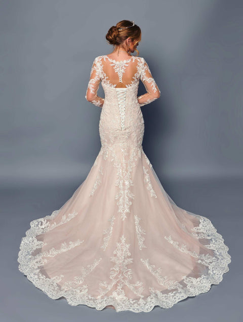 DeKlaire 491 Trumpet Wedding Dress with Queen Anne Neckline