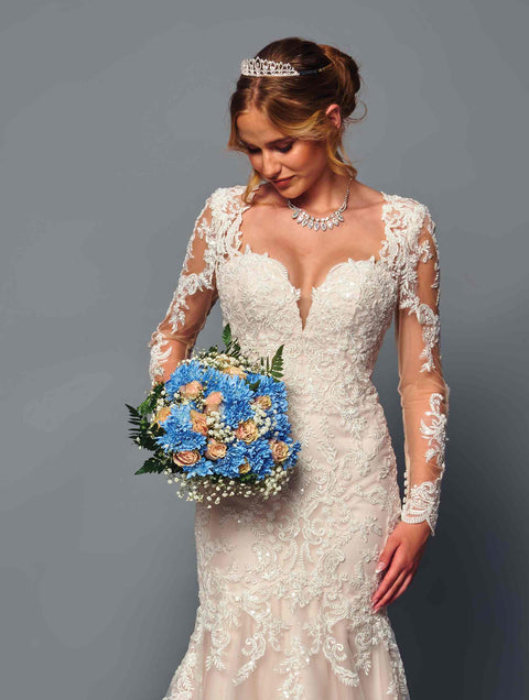 DeKlaire 491 Trumpet Wedding Dress with Queen Anne Neckline