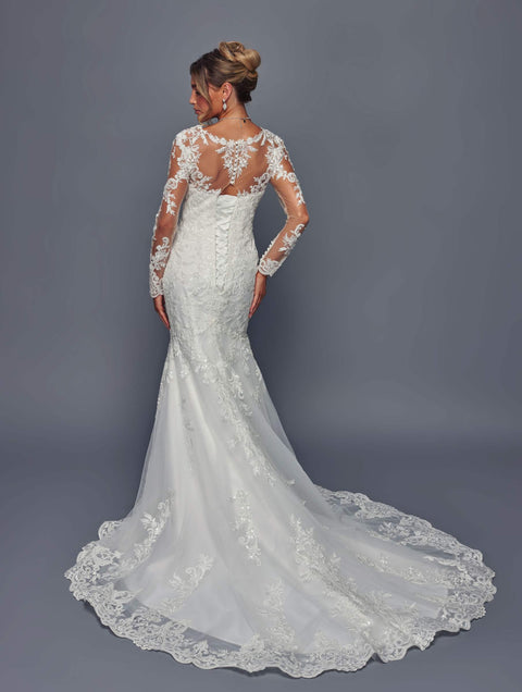 DeKlaire 491 Trumpet Wedding Dress with Queen Anne Neckline