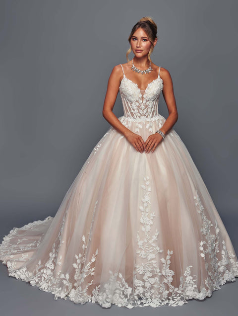 Deklaire 496 Spaghetti Strap A-Line Ballgown Wedding Dress with Chapel Train