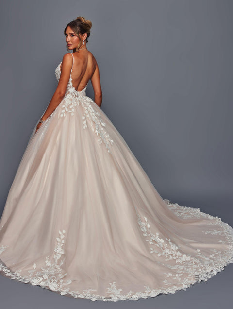 Deklaire 496 Spaghetti Strap A-Line Ballgown Wedding Dress with Chapel Train