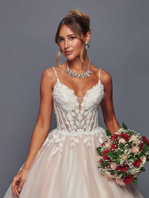 Deklaire 496 Spaghetti Strap A-Line Ballgown Wedding Dress with Chapel Train