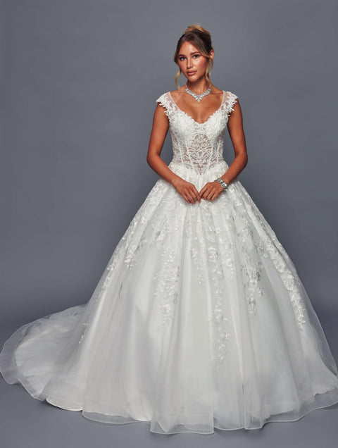 Deklaire 497 A-Line Ballgown Wedding Dress with Chapel Train
