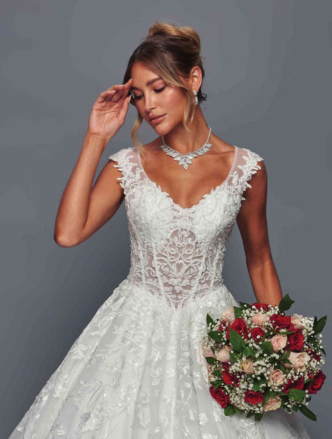 Deklaire 497 A-Line Ballgown Wedding Dress with Chapel Train