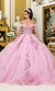 Dancing Queen 5001 Romantic Pink Quinceañera Ball Gown with Floral Appliqués and Regal Silhouette