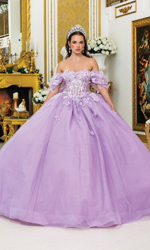 Dancing Queen 5008 Enchanting Purple Quinceañera Ball Gown with Glittering Appliqués and Regal Flair