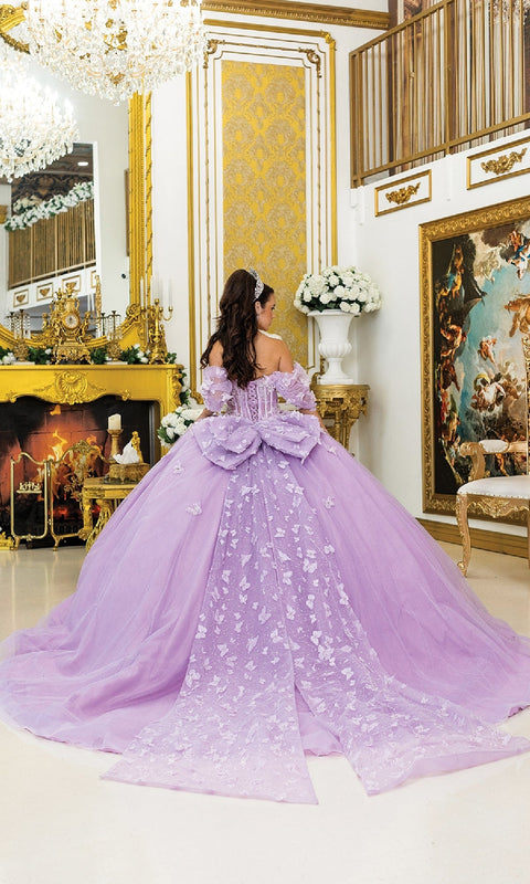 Dancing Queen 5008 Enchanting Purple Quinceañera Ball Gown with Glittering Appliqués and Regal Flair