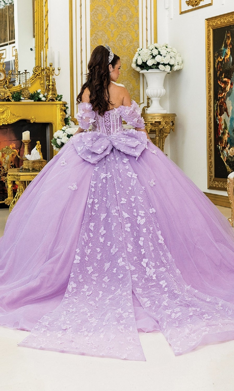 Dancing Queen 5008 Enchanting Purple Quinceañera Ball Gown with Glittering Appliqués and Regal Flair