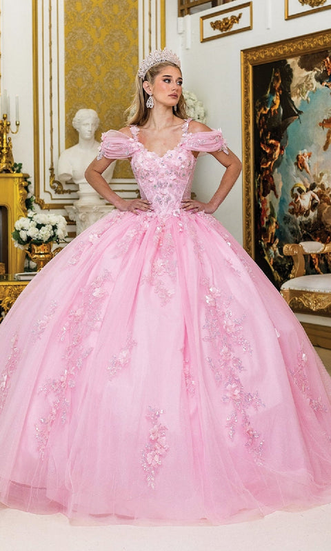 Dancing Queen 5009 Stunning Pink Quinceañera Ball Gown with Sparkling Embellishments and Princess Silhouette