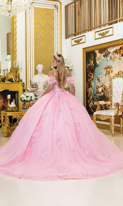 Dancing Queen 5009 Stunning Pink Quinceañera Ball Gown with Sparkling Embellishments and Princess Silhouette