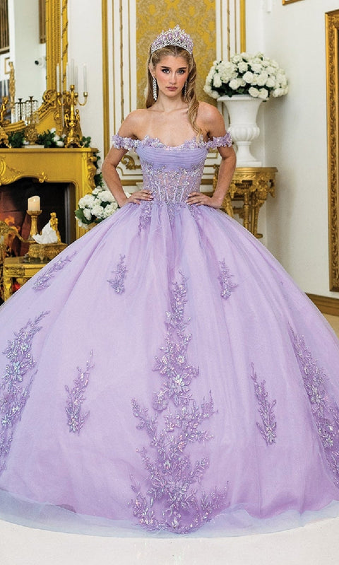 Dancing Queen 5011 Elegant Lilac Quinceañera Ball Gown with Intricate Embellishments and Princess Silhouette