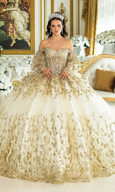 Dancing Queen 5019 Elegant Quinceañera Ball Gown with Intricate Embroidery and Voluminous Skirt