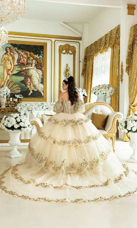 Dancing Queen 5019 Elegant Quinceañera Ball Gown with Intricate Embroidery and Voluminous Skirt