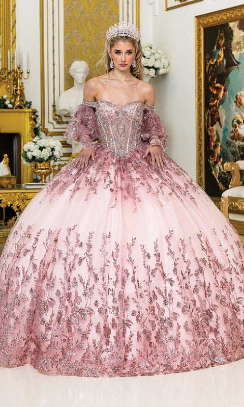 Dancing Queen 5019 Elegant Quinceañera Ball Gown with Intricate Embroidery and Voluminous Skirt
