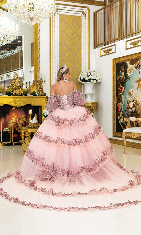 Dancing Queen 5019 Elegant Quinceañera Ball Gown with Intricate Embroidery and Voluminous Skirt