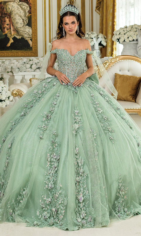 Dancing Queen 5021 - Off-Shoulder Bow Floral Ballgown