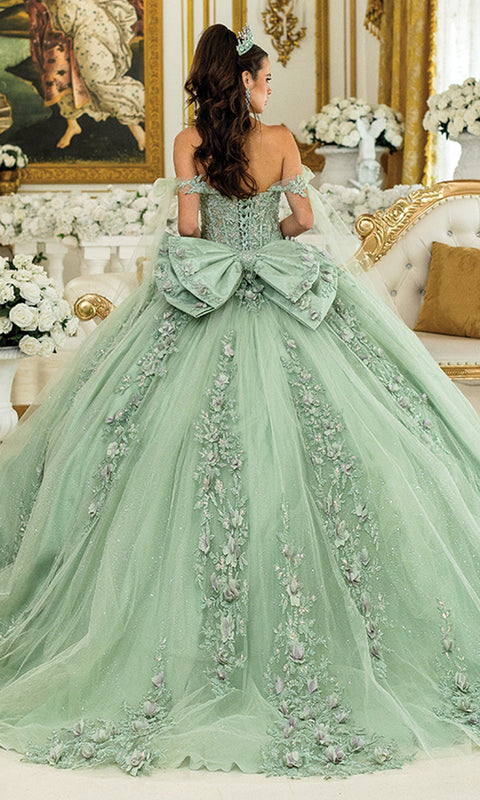 Dancing Queen 5021 - Off-Shoulder Bow Floral Ballgown