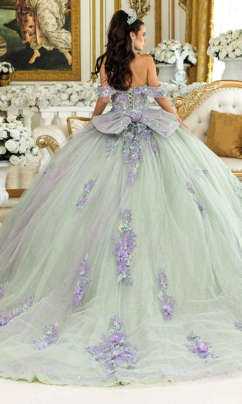 Dancing Queen 5023 - Glittered Tulle Floral Applique Ballgown