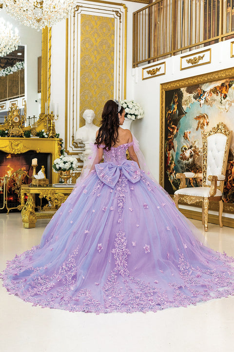 Dancing Queen 5029 - Sheer Cape Sleeves Floral Ballgown