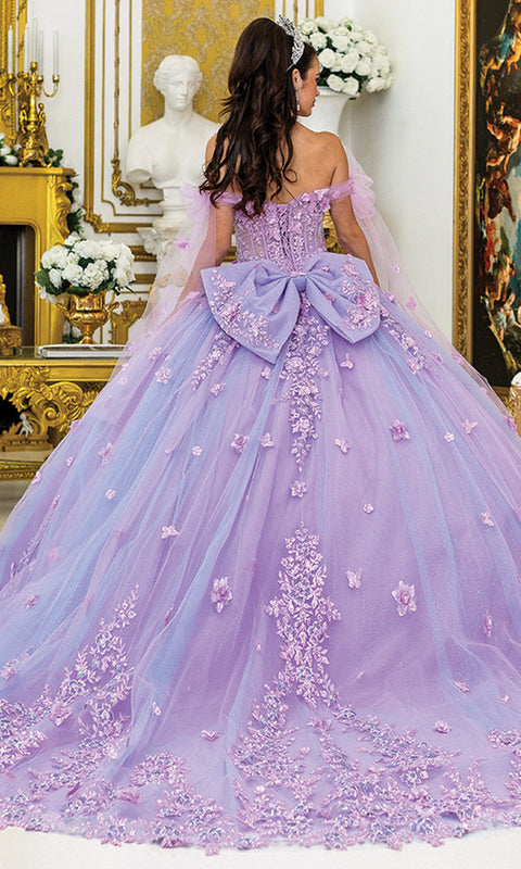 Dancing Queen 5029 - Sheer Cape Sleeves Floral Ballgown