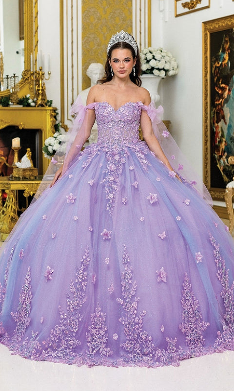 Dancing Queen 5029 Regal Purple Quinceañera Ball Gown with Glitter Tulle and Embellished Bodice