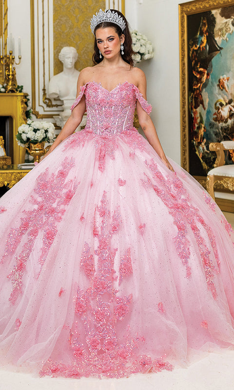 Dancing Queen 5034 - Off-Shoulder Floral Princess Ballgown