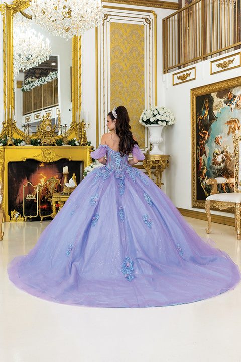 Dancing Queen 5039 - Corset Puff Sleeve Glitter Ballgown