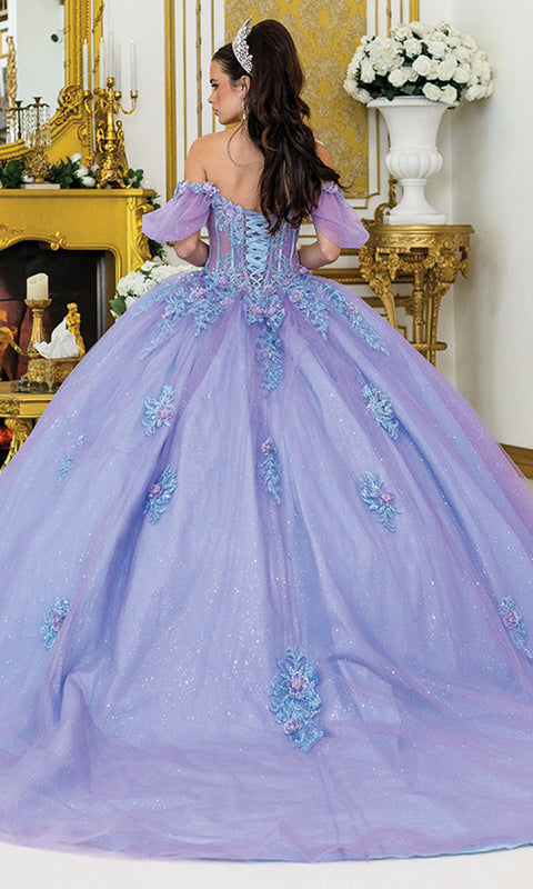 Dancing Queen 5039 - Corset Puff Sleeve Glitter Ballgown