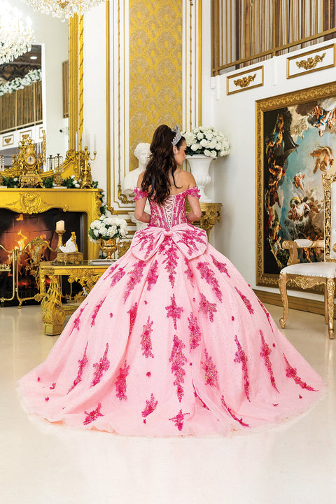 Dancing Queen 5042 - Off-Shoulder 3D Floral Glitter Ballgown