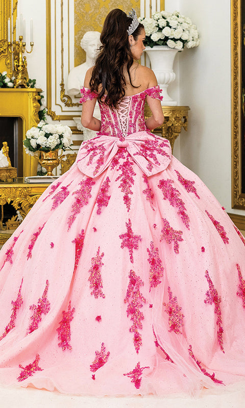 Dancing Queen 5042 - Off-Shoulder 3D Floral Glitter Ballgown