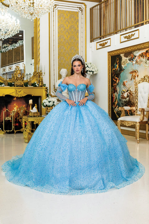 Dancing Queen 5044 - Bow Accent Glitter Quinceanera Ballgown