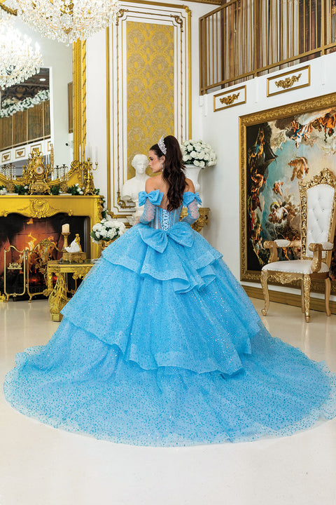 Dancing Queen 5044 - Bow Accent Glitter Quinceanera Ballgown