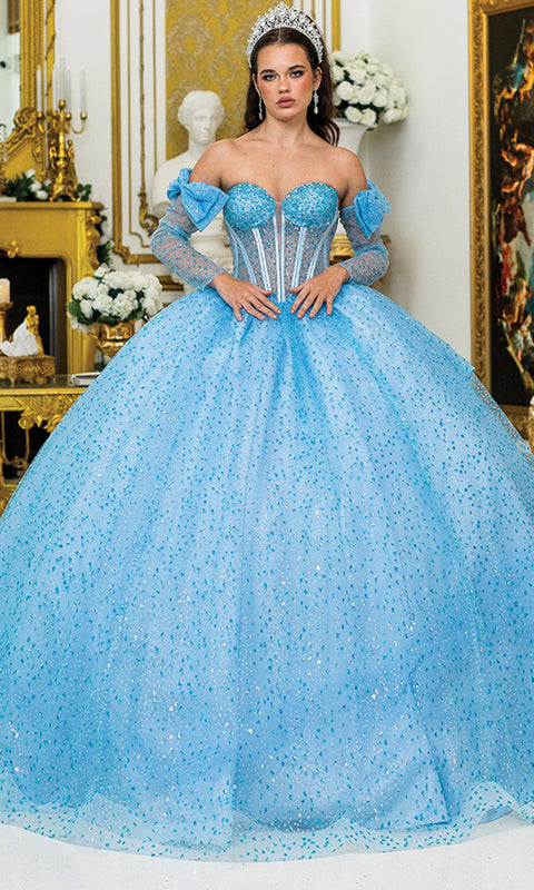 Dancing Queen 5044 - Bow Accent Glitter Quinceanera Ballgown