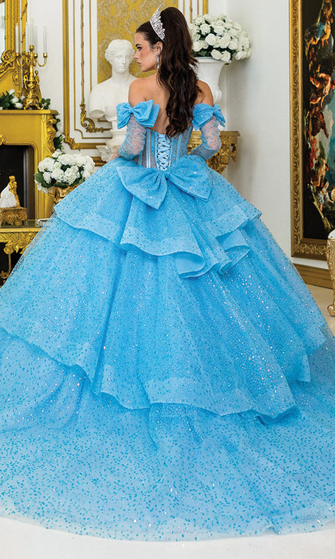 Dancing Queen 5044 - Bow Accent Glitter Quinceanera Ballgown