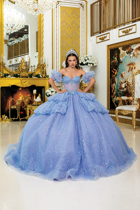 Dancing Queen 5050 - Layered Peplum Glitter Ballgown
