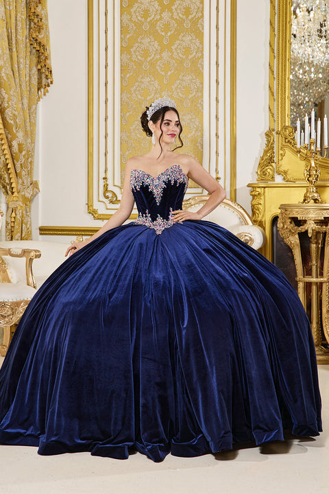 Dancing Queen 5057 - Strapless Beaded V Neck Velvet Ballgown