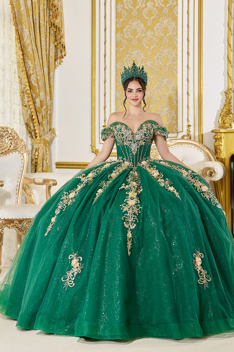 Dancing Queen 5060 - Glitter Tulle Gilded Applique Ballgown