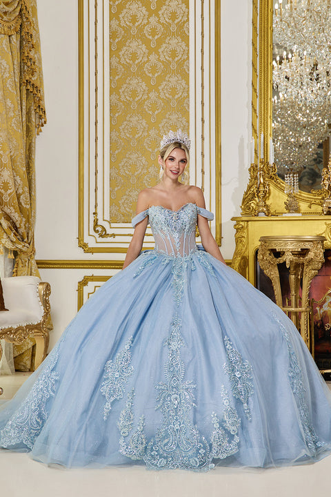 Dancing Queen 5063 - Off-the-Shoulder Corset Glitter Tulle Ballgown