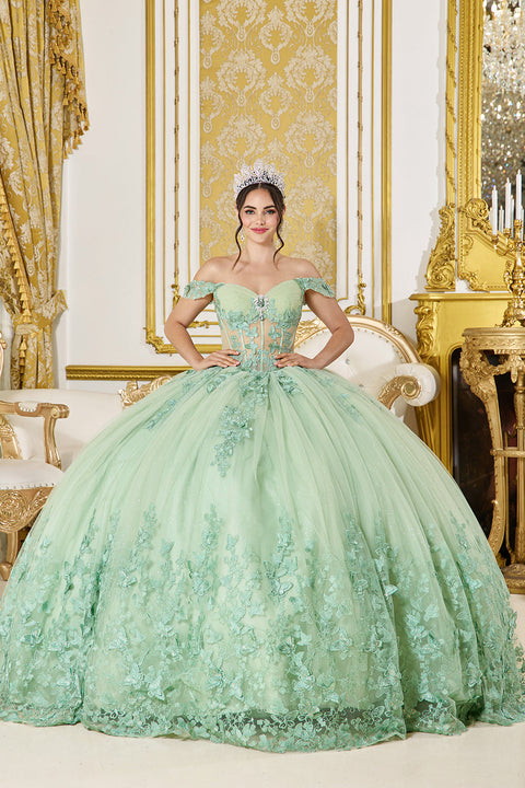 Dancing Queen 5065 - Off-Shoulder Butterfly Embroidered Ballgown