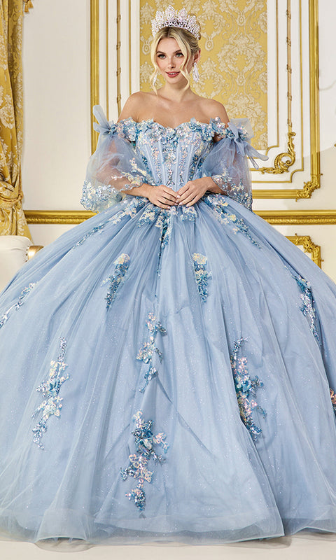 Dancing Queen 5072 - Glitter Tulle 3D Floral Ballgown