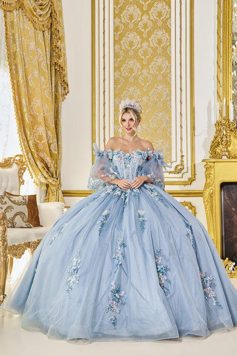 Dancing Queen 5072 - Glitter Tulle 3D Floral Ballgown