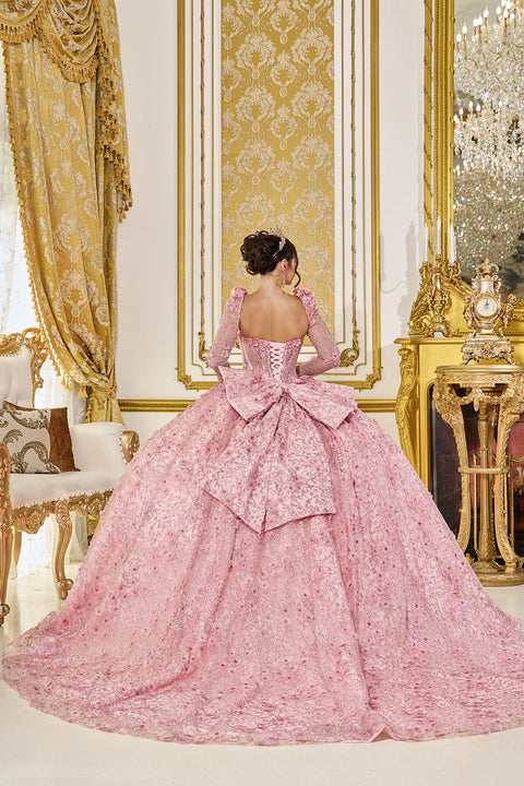 Dancing Queen 5077 - Sheer Long Sleeve Floral Ballgown